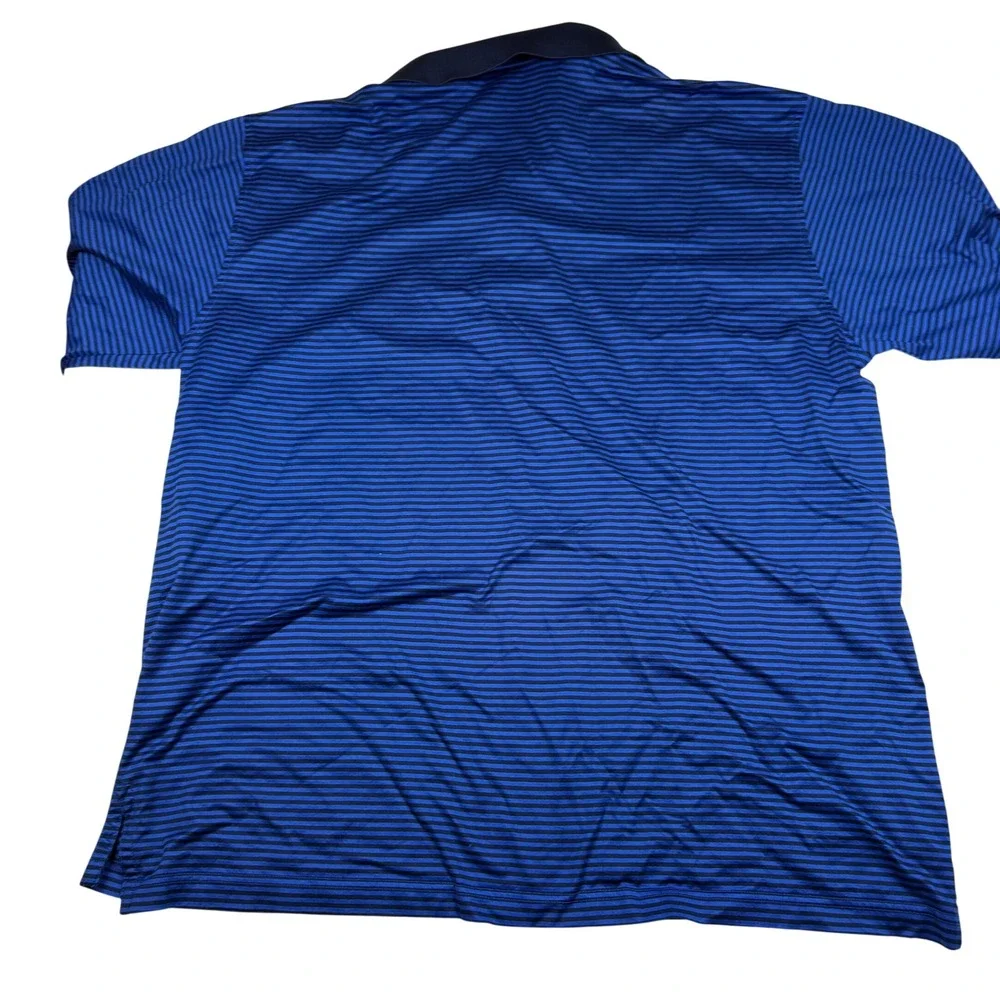 Fairway & Greene Mens XL Blue Striped Mercerized Cotton Polo Shirt Equifax Logo